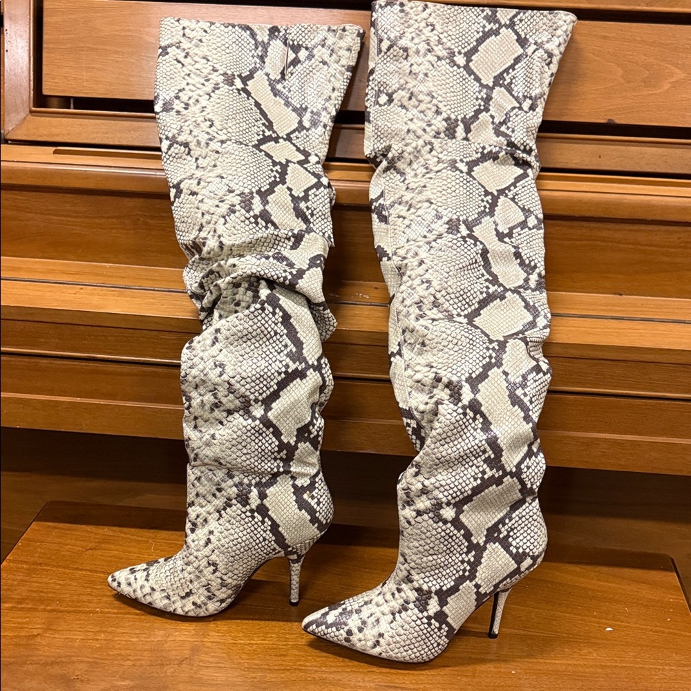 Cape Robbin Snakeskin Thigh High Stiletto Boots Pointed Toe Over The Knee Sz 7